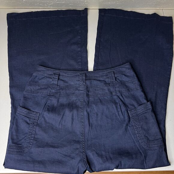 Anthropologie Trouser Pants Womens 31x32 Navy Blue Linen High Waist Wide Leg - Picture 8 of 10